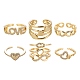 6Pcs 6 Styles Brass Micro Pave Clear Cubic Zirconia Cuff Rings RJEW-LS0001-45G-2