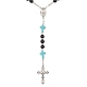 Collana con perle rosario in turchese sintetico e legno NJEW-JN04431-5