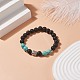 Natural Lava Rock & Synthetic Green Turquoise(Dyed) Stretch Bracelet with Alloy Beaded BJEW-TA00147-04-2