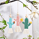 CHGCRAFT 3Pcs 3 Colors Cactus Car Ornament Cotton Handmade Wall Hanging Diffuser Rear View Mirror Charm with Wooden Beads Colorful Hanging Pendant for Bedroom Nursery Room Cars AJEW-CA0001-86-4