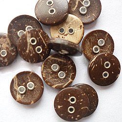 Круглые резные 2-луночное основные пришивания пуговиц, Кокосовые Пуговицы, многоцветный, 13 мм диаметром