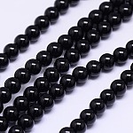 Perles rondes naturel agate noire brins, teinte, noir, 5mm, Trou: 1mm, Environ 79 pcs/chapelet, 15.74 pouce
