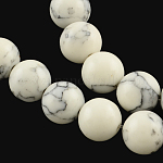 Synthetischen Türkis-Edelstein runde Perle Stränge, gefärbt, weiß, 8 mm, Bohrung: 1.5 mm, ca. 47~48 Stk. / Strang, 14.5 Zoll