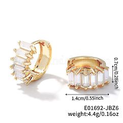 Süße quadratische Creolen aus Messing mit Zirkonia, modische vielseitige Accessoires, golden, weiß, 7x14 mm