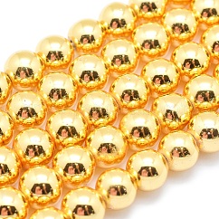Electroplate non magnetici ematite sintetico fili di perline, grado aaa, placcato di lunga durata, tondo, oro placcato, 3mm, Foro: 1 mm, circa 140pcs/filo, 15.7 pollice (40 cm)