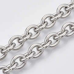 Cadenas de cable de acero inoxidable 304 resistentes al deslustre, sin soldar, oval, color acero inoxidable, 12x10x2.5mm, aproximadamente 32.8 pie (10 m) / rollo