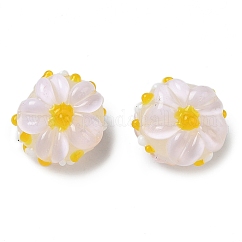 Perle di smalto fatte a mano, perline dipinte a mano, tondo irregolare con fiore, giallo, 14x10.5~12mm, Foro: 1.5 mm