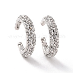 Boucles d'oreilles manchette en zircone cubique transparente, bijoux en laiton non perçants pour femmes, platine, 16x18x3.5mm, diamètre intérieur: 13 mm