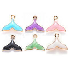 Pendentifs d'émail en alliage, forme de queue de baleine, or clair, couleur mixte, 15x17.5x3mm, Trou: 1.6mm