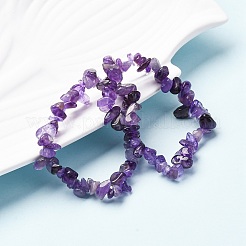 Pulseras elásticas con cuentas de amatista natural con chip unisex&nbsp;BJEW-S143-13