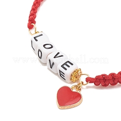 Braccialetto di perline intrecciate word love con ciondolo a forma di cuore smaltato in lega&nbsp;BJEW-JB07834