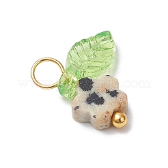 10 breloque fleur en jaspe dalmatien naturel&nbsp;PALLOY-JF03765-04