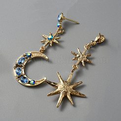 Orecchini asimmetrici con luna e stella con strass color acquamarina ab&nbsp;EJEW-WH0013-71KCG