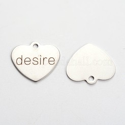 Pendentifs en forme de cœur en acier inoxydable 201 anti-ternissement&nbsp;STAS-L165-C03