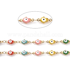 Mano de hamsa esmaltada con cadenas de eslabones de mal de ojo&nbsp;CHS-G023-01G-02
