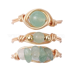 3 stücke 3 arten natürliche rose quarz & amethyst & aventurin finger ringe&nbsp;RJEW-JR00745