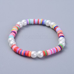 Handgemachte Polymer Clay Heishi Perlen Stretch-Armbänder für Kinder&nbsp;BJEW-JB04326-M