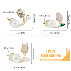 3 Paar Ohrstecker mit Tulpenblüte und Kristallen in 3 Stilen und Perlen aus Kunststoff&nbsp;EJEW-FI0001-51