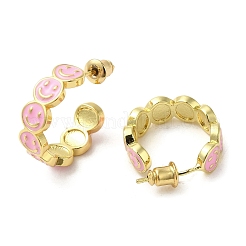 Orecchini a bottone in vero ottone placcato oro 18k con volto sorridente&nbsp;EJEW-L268-016G-02
