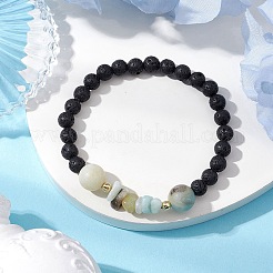 Braccialetti elastici con perline di pietra lavica naturale e amazzonite naturale per le donne&nbsp;BJEW-JB11130-02