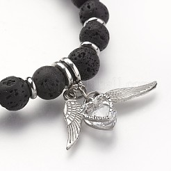 Braccialetti elasticizzati con perle di roccia lavica naturale&nbsp;X-BJEW-JB02712