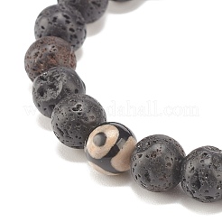 2 Uds 2 estilo tibetano natural 3 ojos dzi ágata y lava rock mala conjunto de pulseras de cuentas&nbsp;BJEW-JB07889