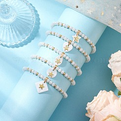 5 pz 5 stili conchiglia d'acqua dolce naturale con braccialetti con ciondolo a forma di fetta di stella in metallo&nbsp;BJEW-JB11688