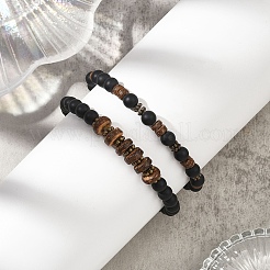 2 bracelet extensible en perles de noix de coco et d'agate noire naturelle pour femmes&nbsp;BJEW-JB12672