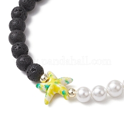 4 bracciale elastico con perline di pietra lavica naturale e turchese sintetico in 4 colori&nbsp;BJEW-JB11880