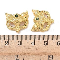Dijes de conector de máscara de zorro con circonita cúbica verde micropavé de latón&nbsp;KK-H526-11G-02