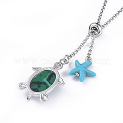 Schildkröte Messing synthetischen Malachit Lariat Halsketten&nbsp;NJEW-JN02456-01
