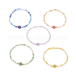 Bracelets extensibles faits à la main en verre et en perles de verre avec motif mauvais œil pour femmes&nbsp;BJEW-JB12510