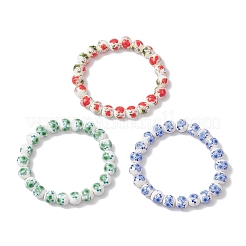 3 Stück 3 Farben handgefertigte Stretch-Armbänder aus Porzellankeramik mit Blumendruck und runden Perlen für Frauen&nbsp;BJEW-JB12090