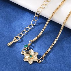 Braccialetti in ottone con micro pavé di zirconi cubici e maglie a forma di fiore per il compleanno&nbsp;BJEW-U031-01G-05