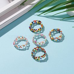 Anillos de dedo con cuentas de semillas de vidrio de estilo mixto redondos&nbsp;RJEW-JR00318