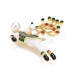 Broche de renne en alliage avec perle en plastique pour noël&nbsp;JEWB-A004-03G