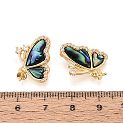Messing Micro Pave Zirkonia und Abalone Muschel Cup Perle Stift Ösen Pin Anhänger&nbsp;KK-T079-33G