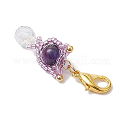 Pendentif décoratif en forme de chat en œil de tigre naturel et perles de verre&nbsp;HJEW-MZ00157-05