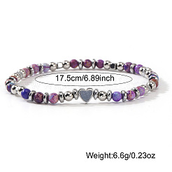 Bracelets extensibles ronds en jaspe impérial violet naturel teinté&nbsp;EV1340-1