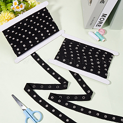 5 Yards Baumwollband mit Fischgrätenmuster und platinfarbenen Druckknöpfen aus Legierung&nbsp;OCOR-CY0001-24A