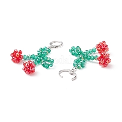 Glasgeflochtene kirschrote lange baumelnde Brisur-Ohrringe&nbsp;EJEW-TA00120