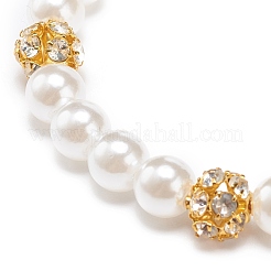 Bracciale elasticizzato con perline tonde in plastica abs e ottone con strass trasparente da donna&nbsp;BJEW-JB08523-01