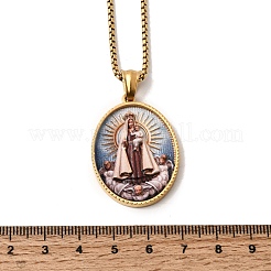 Collane unisex religiose in acciaio inossidabile 304 smaltato con ciondolo ovale e catena a scatola&nbsp;STAS-H258-02G-02