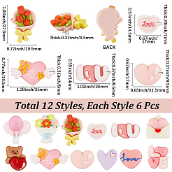 72 Stück 12 Stile Valentinstag Themen undurchsichtige Harz Cabochons&nbsp;RESI-SC0006-04