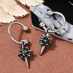 Boucles d'oreilles créoles pendantes en acier inoxydable chirurgical 316 et verre noir pour femmes&nbsp;EJEW-G416-49AS