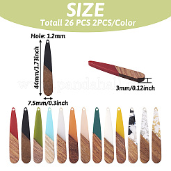 26pcs 3 pendentifs en résine et bois de noyer de style&nbsp;RESI-BT0001-04