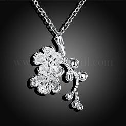 Colliers à pendentif fleur en laiton plaqué couleur argent pour femme&nbsp;NJEW-BB00681