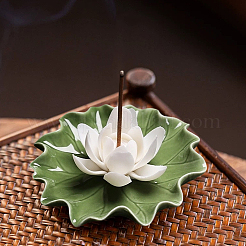 Quemadores de incienso de porcelana con forma de hoja de loto y flor de loto&nbsp;DJEW-CN0001-38A
