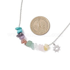 Chakra-Edelstein-Chip-Perlenanhänger 304 Edelstahl-Kabelkettenhalsketten&nbsp;NJEW-JN05501