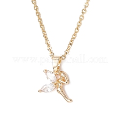 Fairy Messing Pavé klar Zirkonia Anhänger 304 Edelstahl Kabelkette Halsketten für Frauen&nbsp;NJEW-JN05600